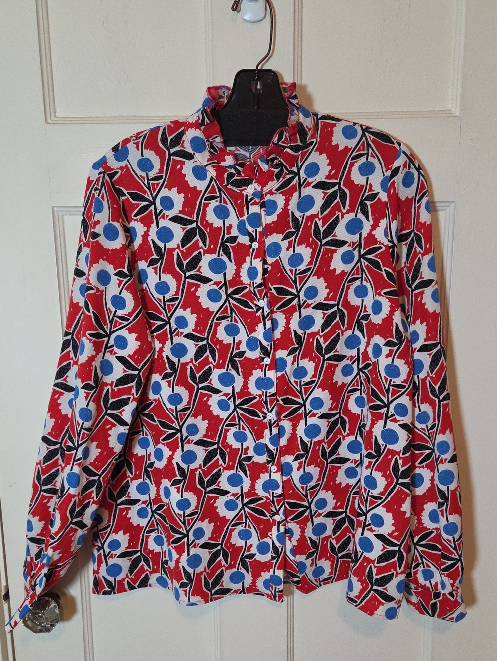 Compañia Fantastica Ruffled Standing Collar Floral Pattern Long Sleeve Blouse L